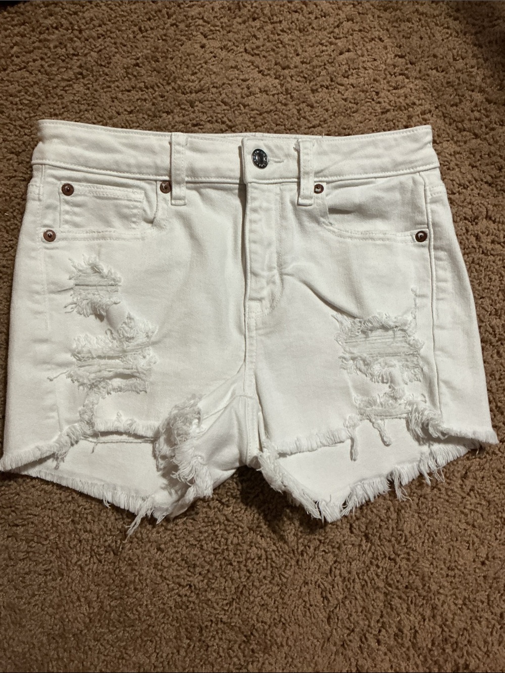 American Eagle Outfitters White Distressed High-Rise Denim Shorts
